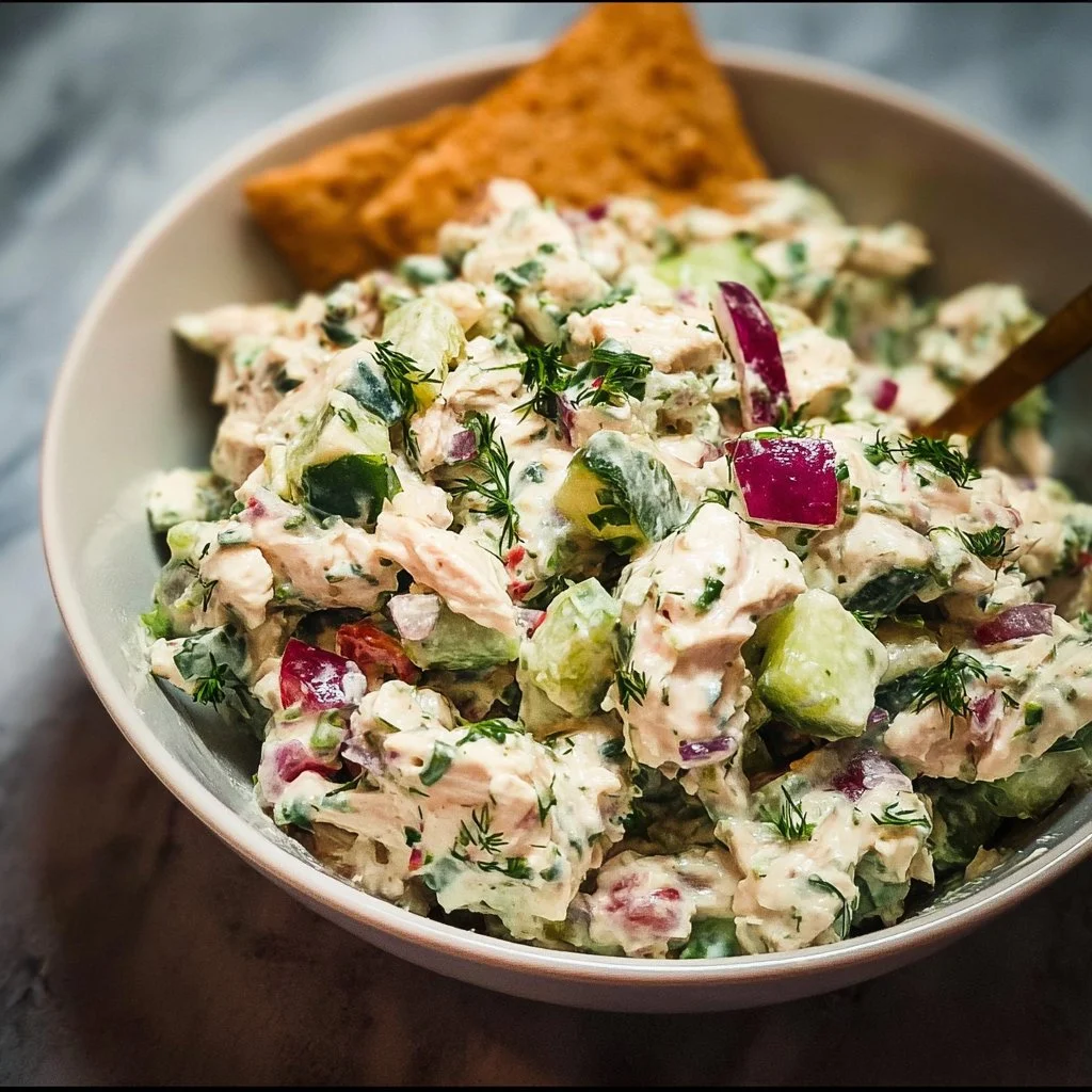 Tzatziki Chicken Salad with fresh herbs and vegetables