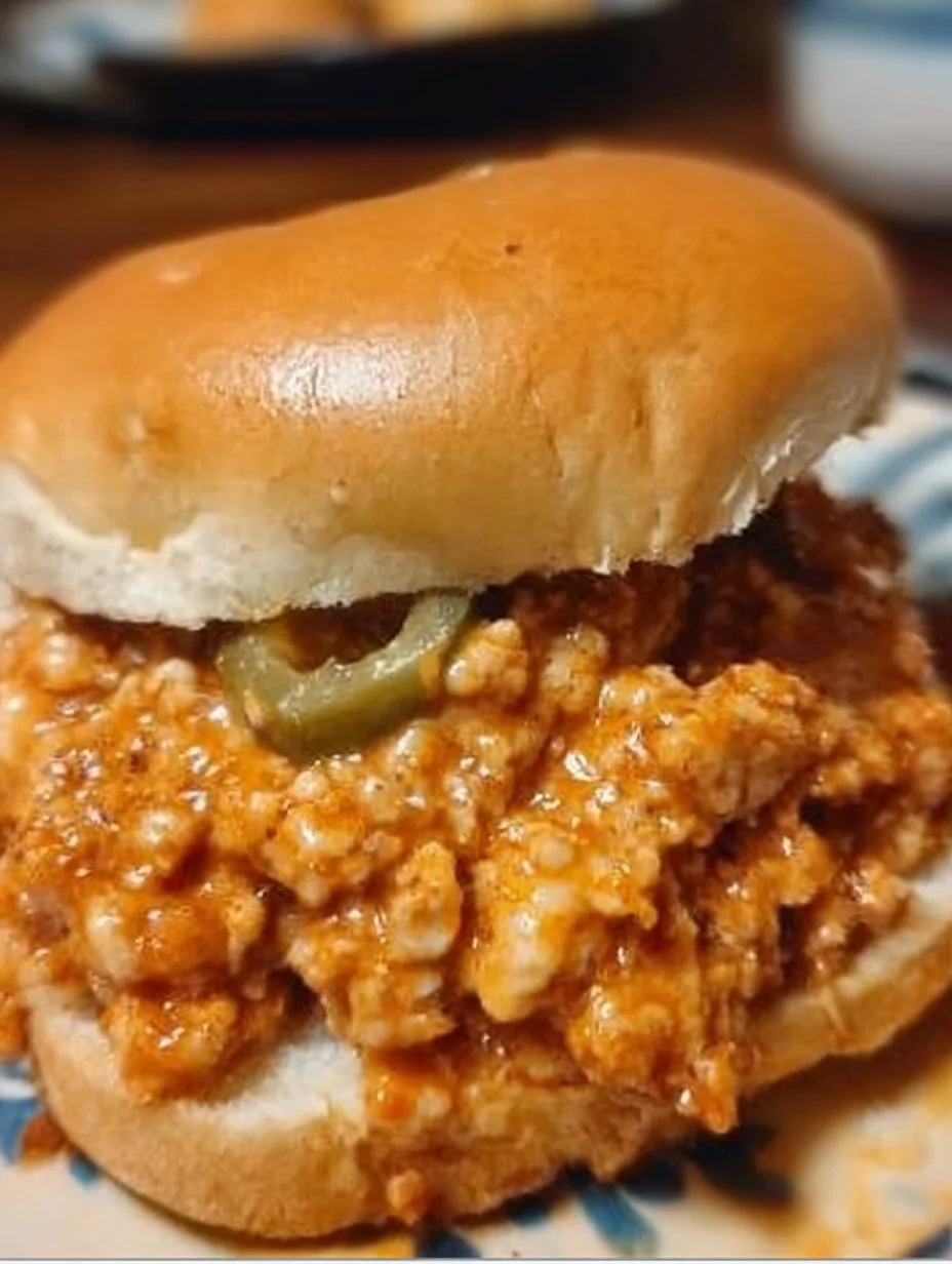 Plate of Cajun Chicken Sloppy Joes with toppings