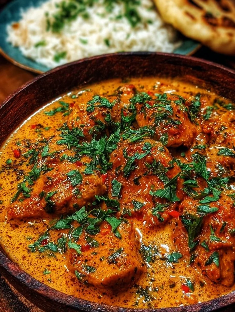 Delicious Cowboy Butter Chicken served with vibrant spices and herbs.