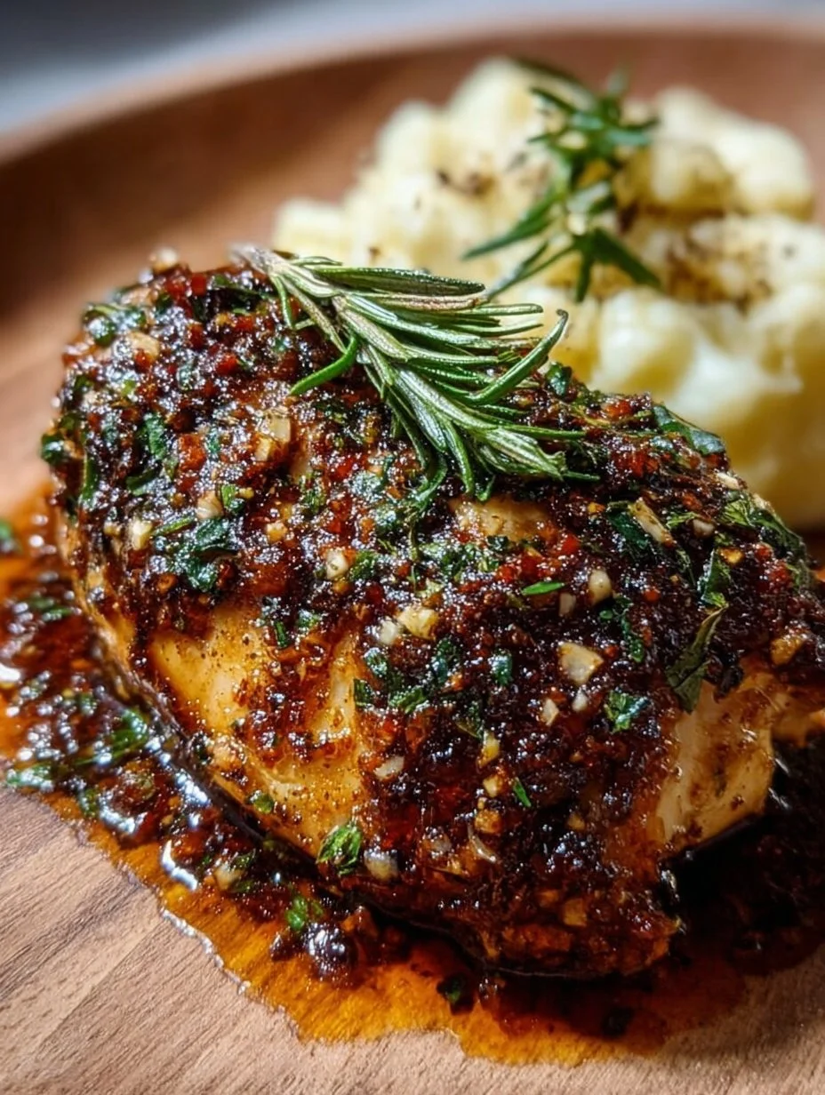 Delicious Garlic Herb Chicken garnished with fresh herbs and spices