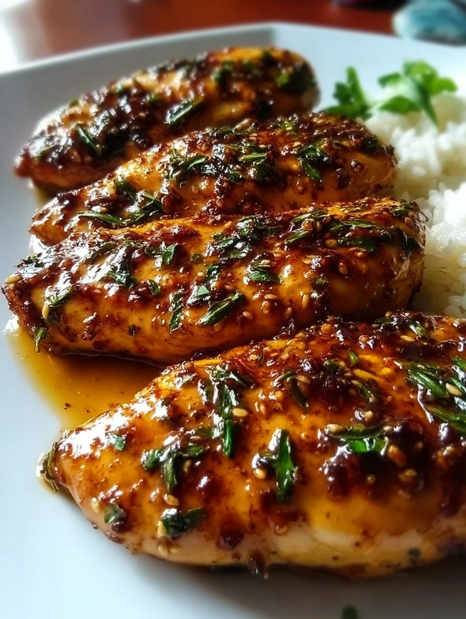 Delicious Honey Garlic Chicken Breasts served on a plate