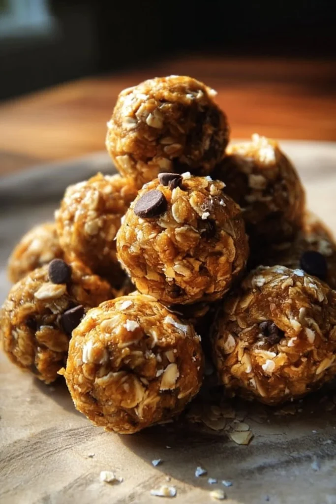 Delicious no-bake peanut butter energy bites on a wooden board