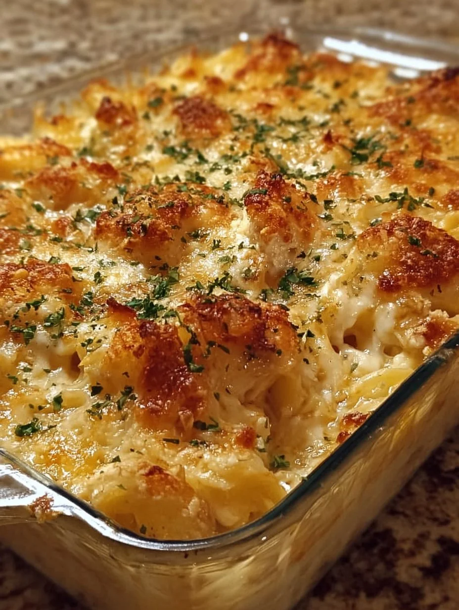 Delicious Paula Deen's chicken casserole served in a baking dish