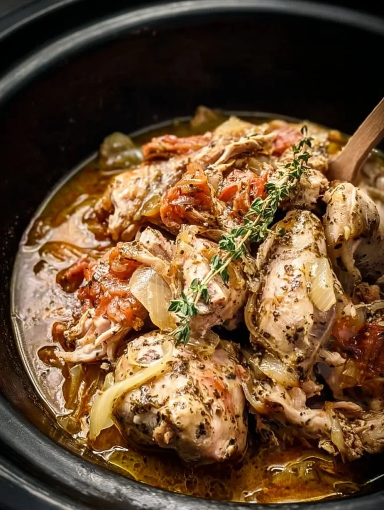 Delicious slow cooker Greek chicken served with fresh herbs and vegetables