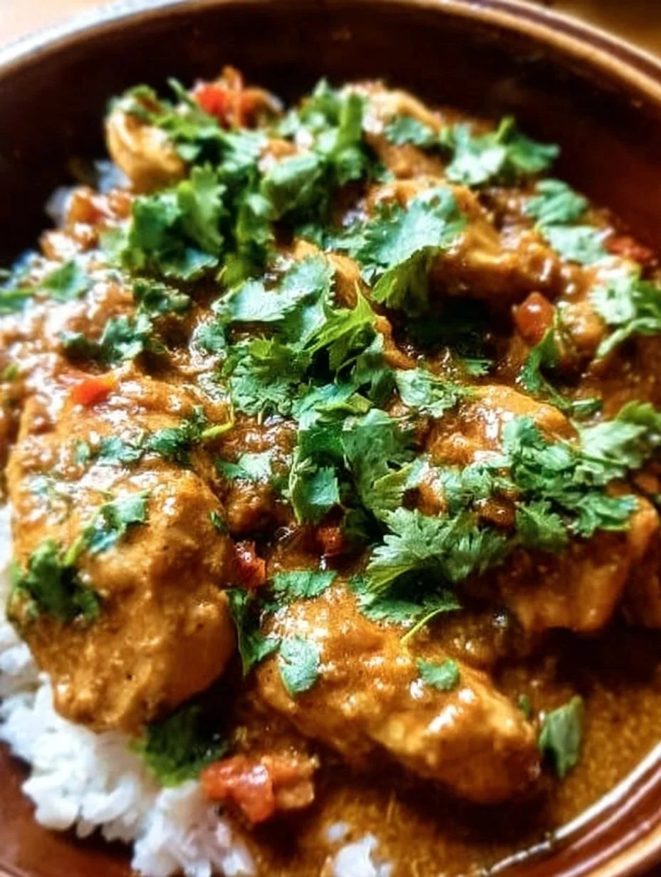 Slow Cooker Thai Peanut Chicken garnished with chopped peanuts and cilantro