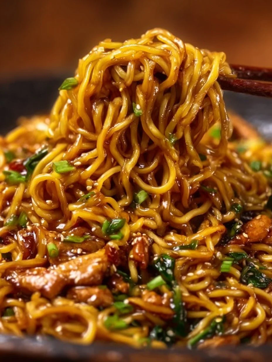 Sticky Garlic Chicken Noodles Recipe