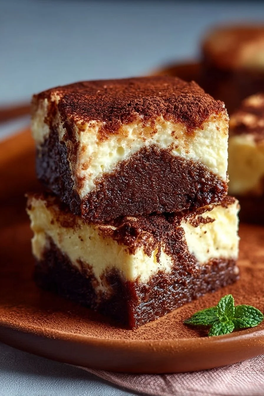 Delicious tiramisu cheesecake brownies with layers of coffee and cream cheese