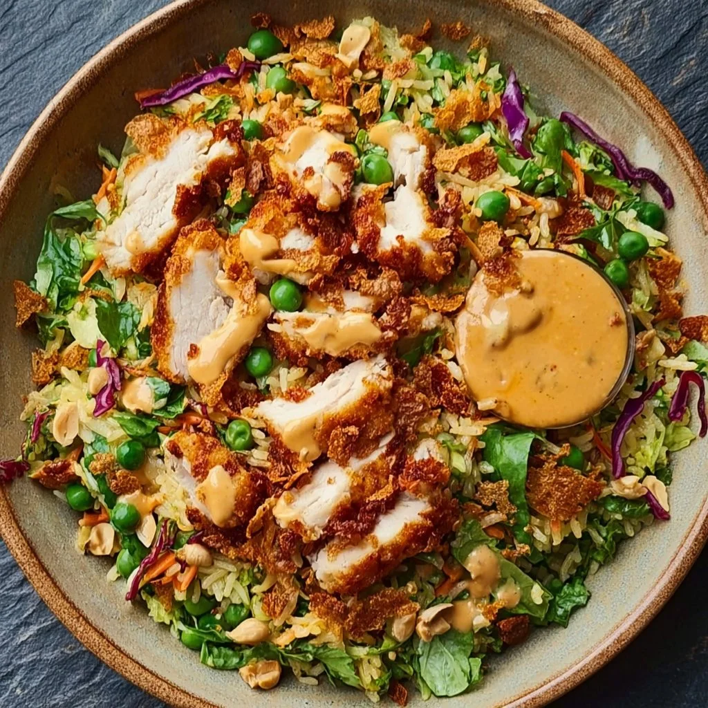 Chicken Crispy Rice Salad with Peanut Dressing