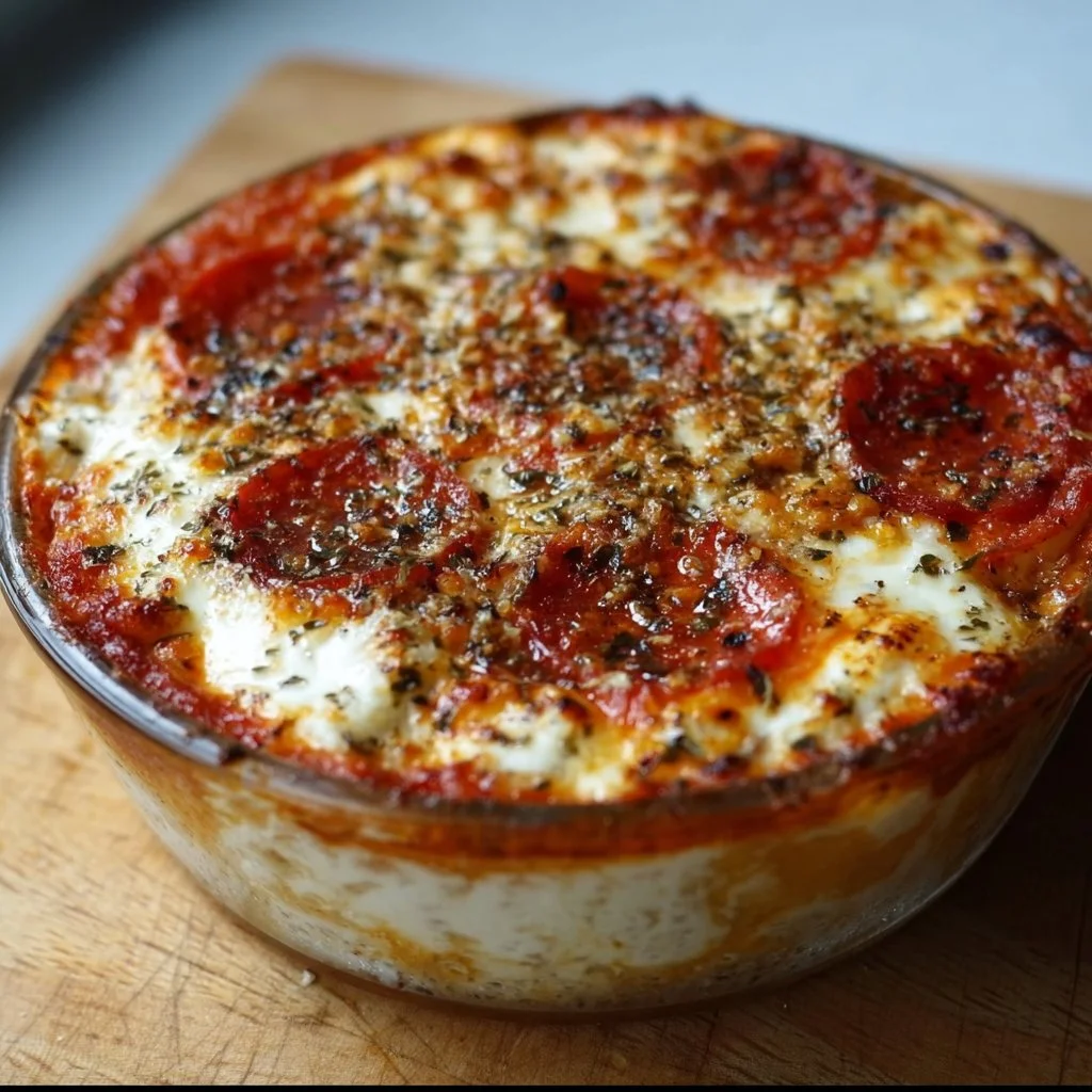 Delicious Cottage Cheese Pizza Bowl topped with fresh vegetables and herbs