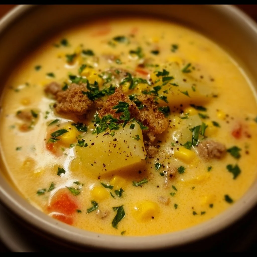 Creamy gluten-free soup served in a bowl with fresh herbs on top