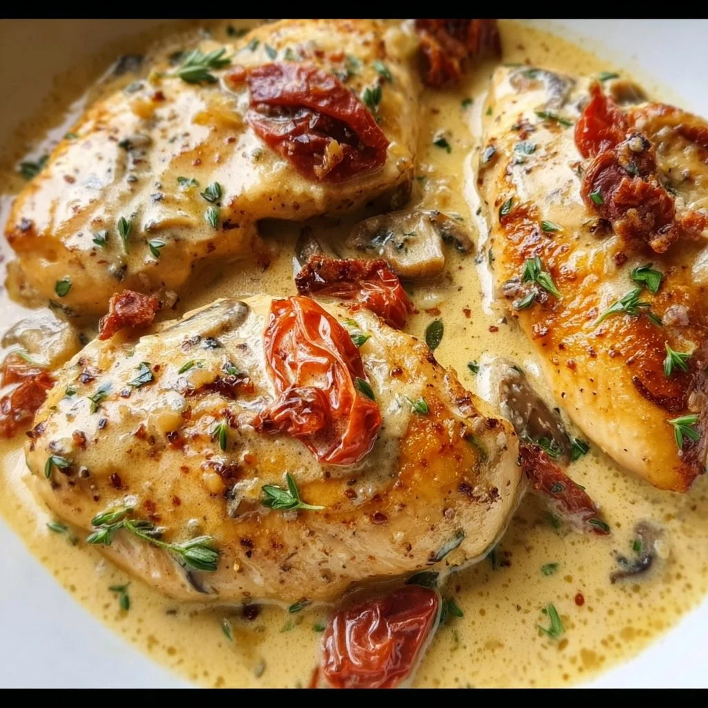 Creamy Tuscan Marry Me Chicken served with herbs and a side dish