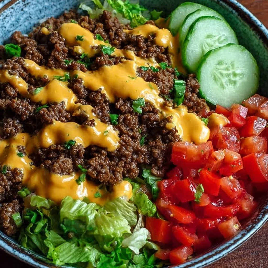 High-Protein Cheeseburger Bowls Recipe – Low-Carb Meal Prep with Ground Beef & Burger Sauce