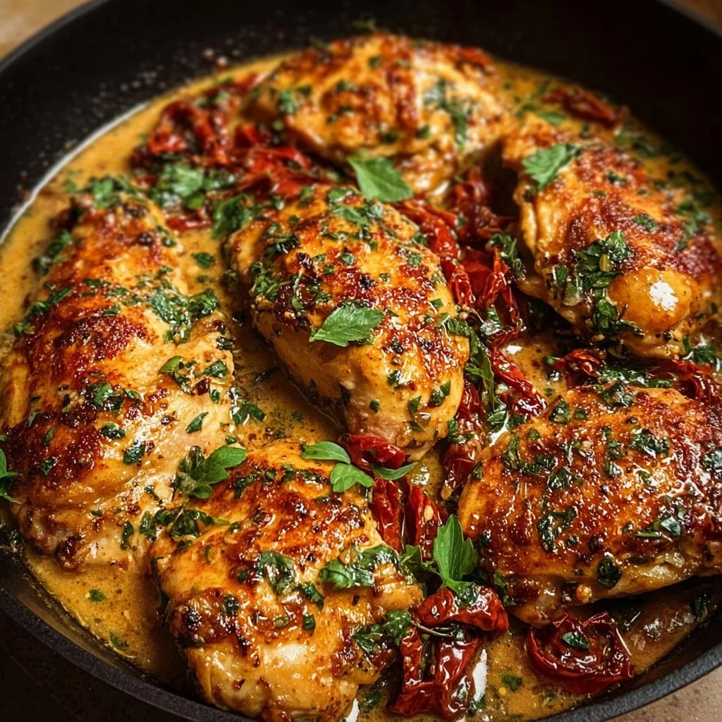 One-Pan Marry Me Chicken served with herbs and pasta