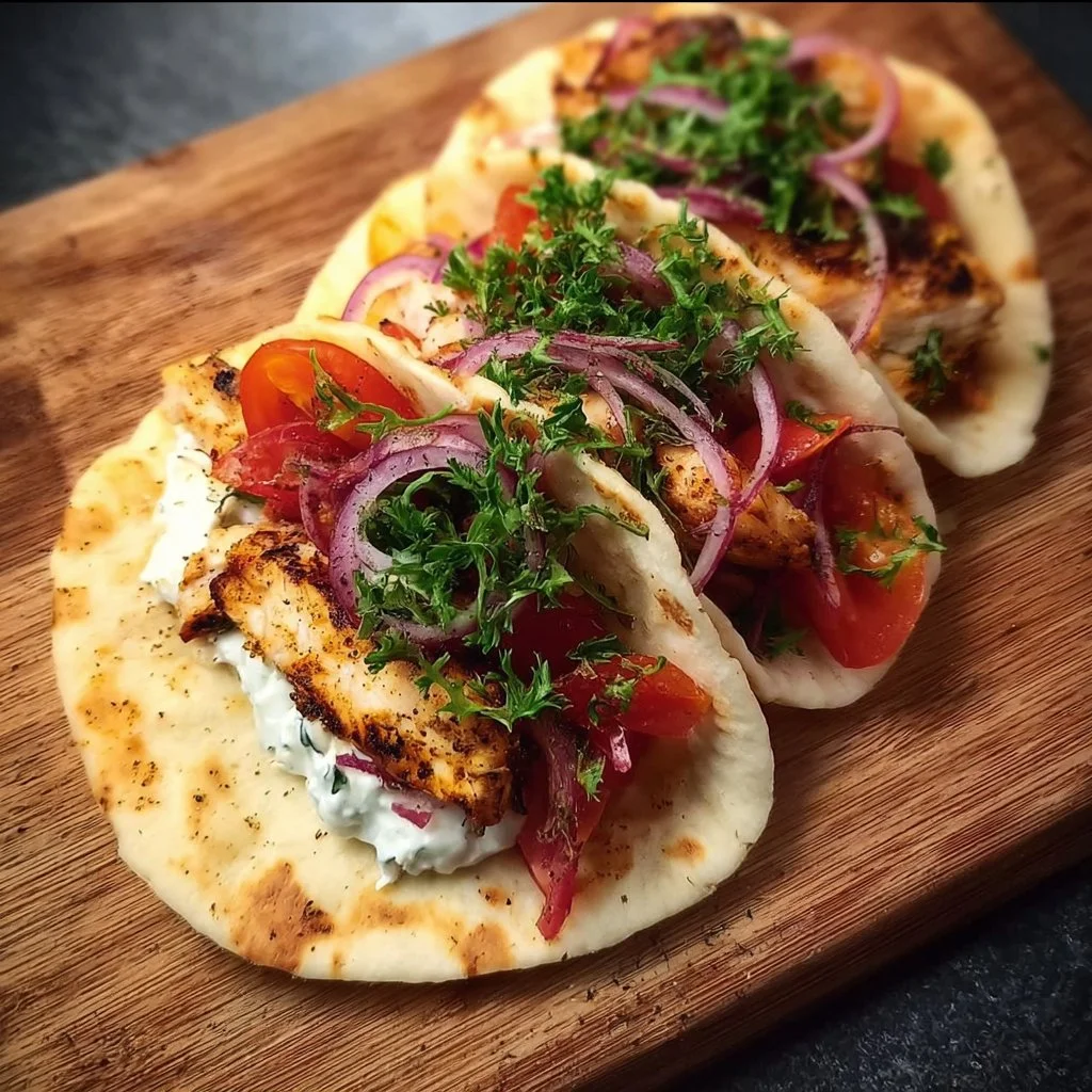 Delicious protein chicken wraps filled with fresh veggies and sauce